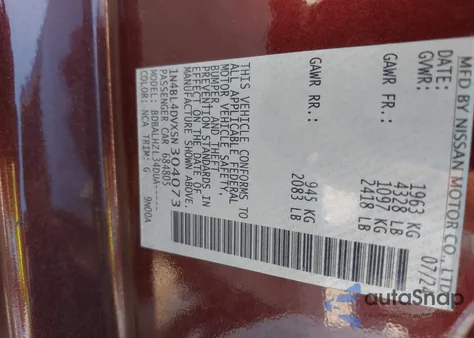 2025 Nissan Altima Sv Fwd z USA, uszkodzony, nr VIN 1N4BL4DVXSN304073